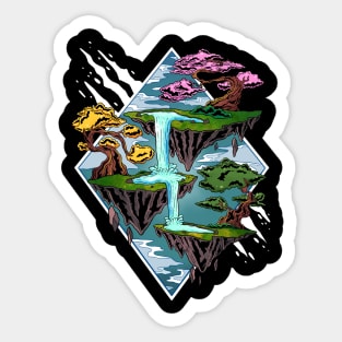 Enchanting Serenity: Floating Isles and Magical Bonsai Trees of Japan Sticker